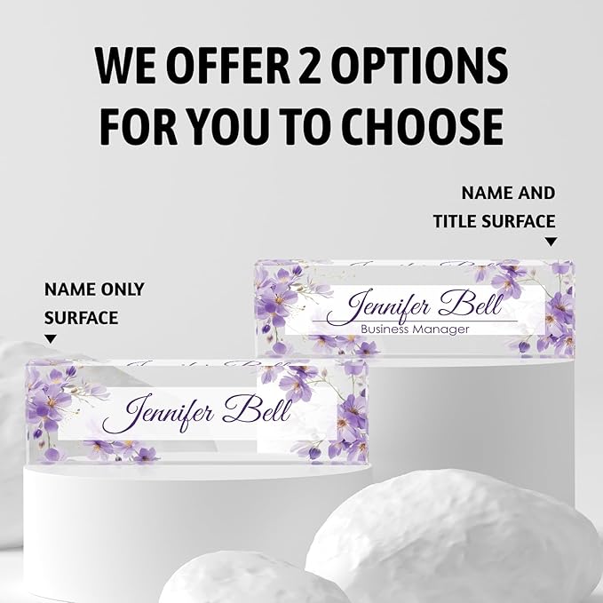 Personalized Name Plate for Desk, Custom Desk Name Plate, Acrylic Name Plate Office Desk Accessories, Personalized Office Gifts for Coworkers Teachers, Employee Appreciation Gifts (Purple Ink)