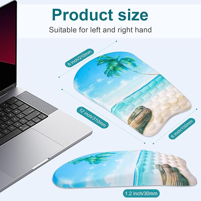 Ergonomic Wrist Mouse Pad with Massage Design, Wrist Rest Pain Relief Mousepad with Memory Foam Non-Slip PU Base, Mouse Pad with Wrist Support for Wireless Mouse & Desk, Y Summer Beach