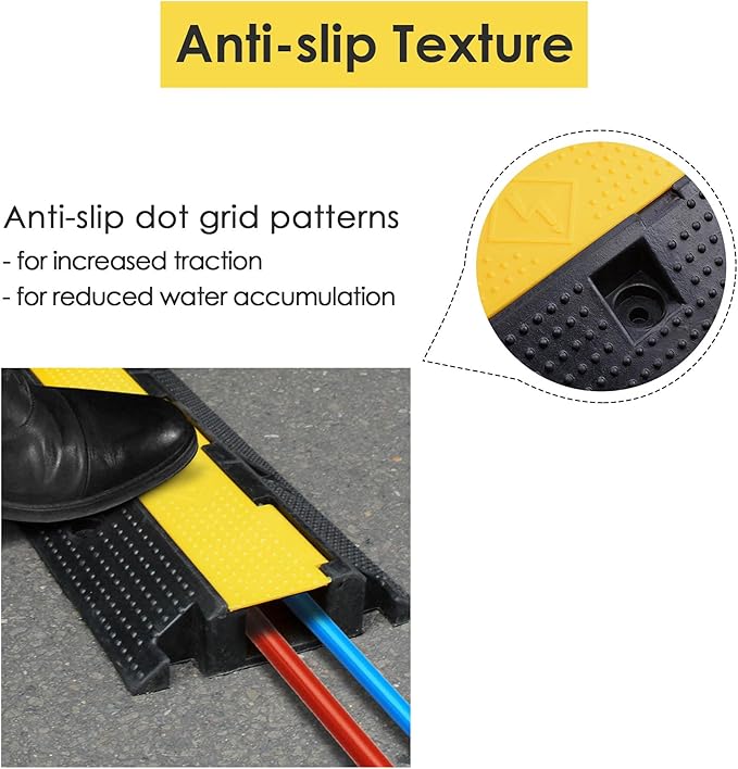 Yescom Cable Ramp Protector 1 Channel Garden Hose Protecitive 22000 Lbs Load Capacity Heavy Duty Speed Bump for Road Driveway Walkway, 2 Packs