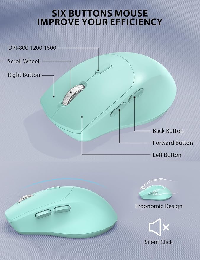 Wireless Keyboard and Mouse Combo - Full-Sized Ergonomic Keyboard with Wrist Rest, Phone Holder, Sleep Mode, Silent 2.4GHz Cordless Keyboard Mouse Combo for Computer, Laptop, PC, Mac, Windows (Green)