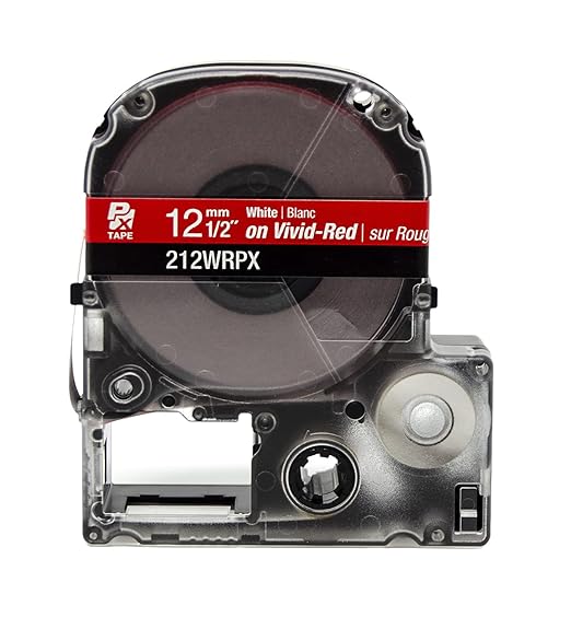Epson LABELWORKS 212WRPX Genuine PET (Polyester) Tape Cartridge - White on Red Label Maker Tape - 1/2" (12MM) Wide, 30'