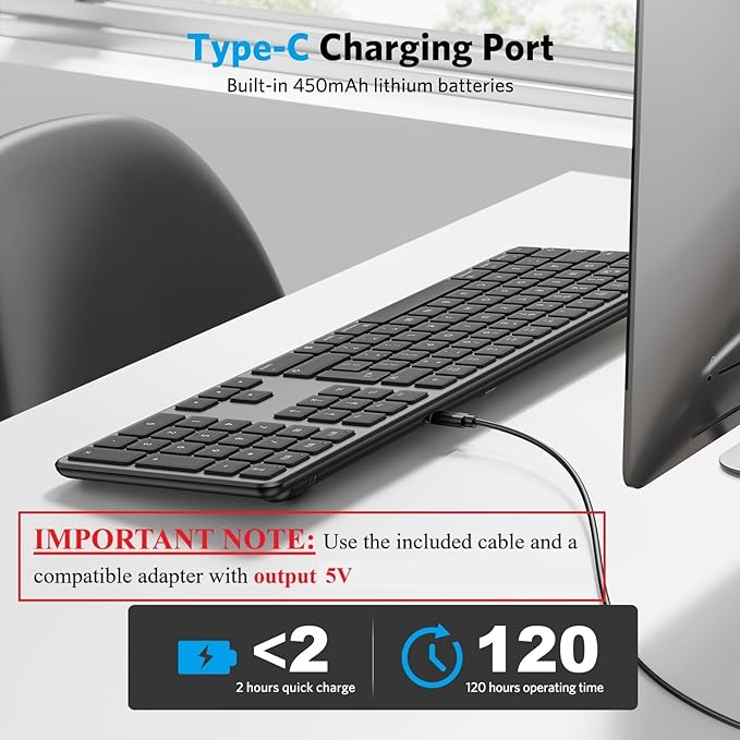 OMOTON Bluetooth Keyboard Compatible with Mac ONLY, with Numeric Keypad, Rechargeable Wireless Keyboard Compatible with MacBook Pro/Air, iMac, Mac mini/Pro