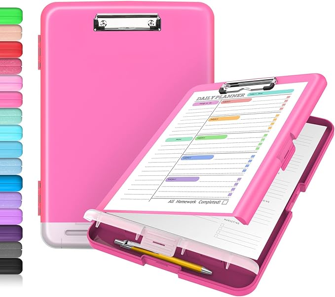 Sooez Clipboard with Storage, High Capacity Nursing Clip Board 8.5 x 11 with Pen Holder & Low Profile Clip, Plastic Clipboards Case Box, Teacher Must Haves School Office Supplies,Letter Size/ A4