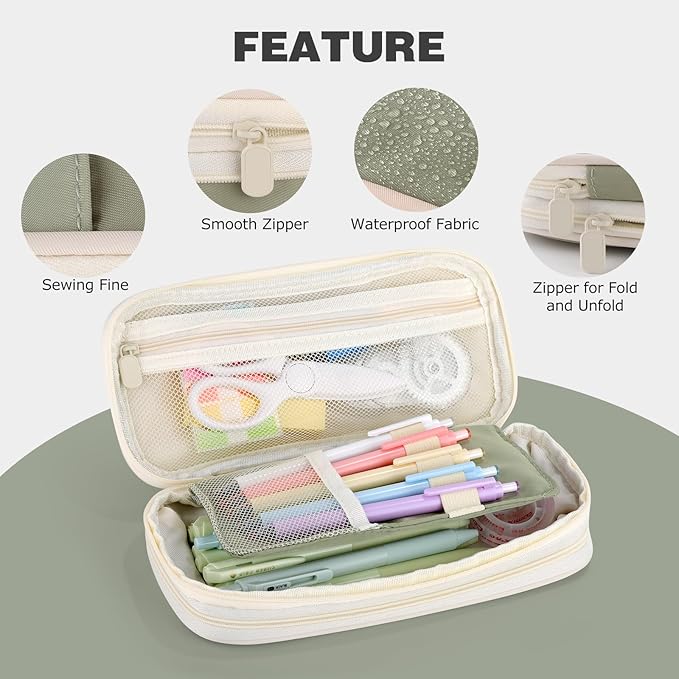 Large Capacity Pencil Case with Zipper, Aesthetic Pencil Pouch, Portable Stationery Organizer Bag for Teen and Adults, Big Pencil Bag for College, Office, Travel