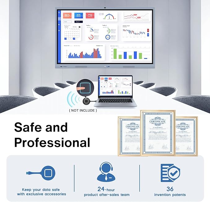 65" 4K UHD Smart Board Pro with 16MP Camera - Executive Touch Screen Display for Boardrooms, Dual-OS Wireless Collaboration System & Video Conferencing