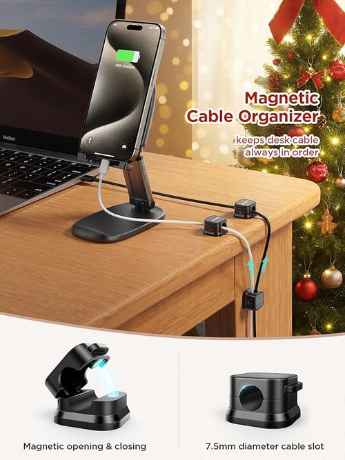 6 Pack Magnetic Cable Clips [Cable Smooth Adjustable] Cord Holder, Under Desk Cable Management, JOYROOM Adhesive Wire Holder Keeper Organizer for Home Office Desk Phone Car Wall Desktop Nightstand