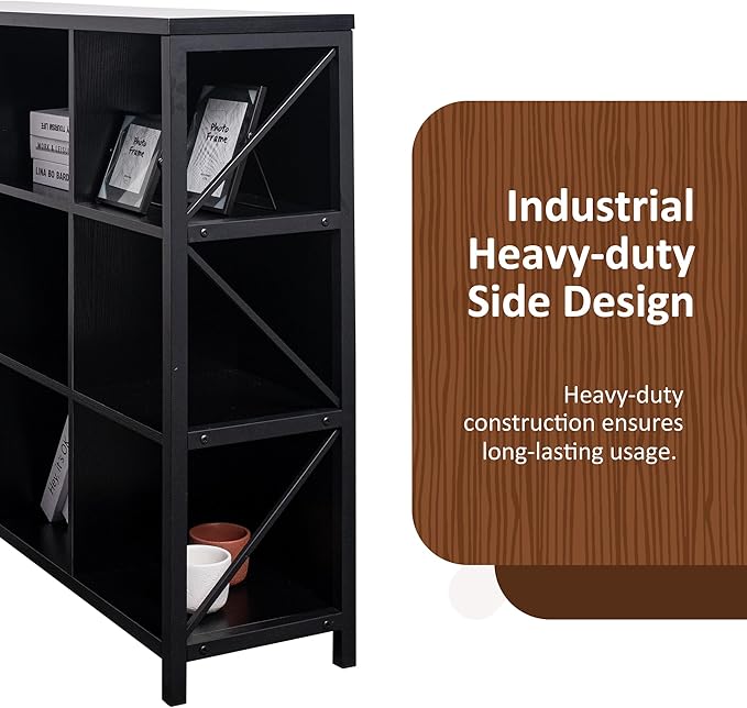 12 Cube Storage Organizer Bookshelf, Industrial Horizontal Bookcase, Accent Cubby Shelf, Corner Bookcase for Living Room, Home Office, 11.8" D x 47.6" W x 38.2" H, Black
