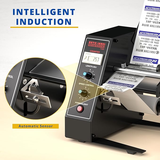 Automatic Label Dispenser, Automatic Label Separator, Automatic Label Stripper 110V Speed Adjustable Electric Label Machine Auto Counting 0-999999 for Label Width 4-140mm