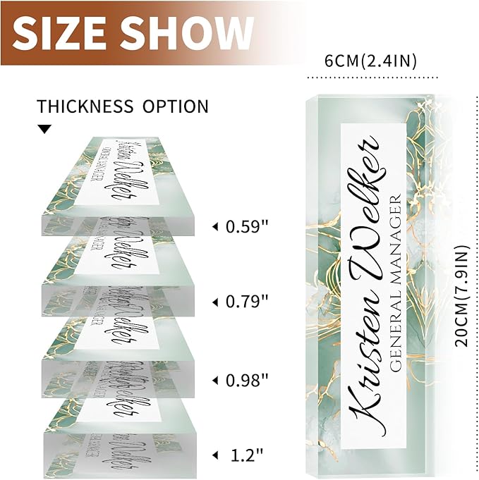 Name Plate for Desk, Desk Name Plate Personalized, Office Decor for Women Men, Acrylic Desktop Accessories, Office Appreciation Gifts for Boss Social Workers Nurse Teacher Employee (Green/Gold)