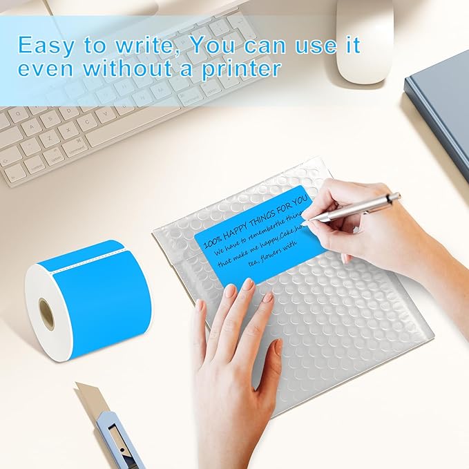 YOULAISHI 3 X 5 Inch Printable Rectangle Color Coding Labels, 300 Per Roll Adhesive Color Coding Stickers for Bar-Codes, Address, Small Business Labeling, Inventory, Fluorescent Blue
