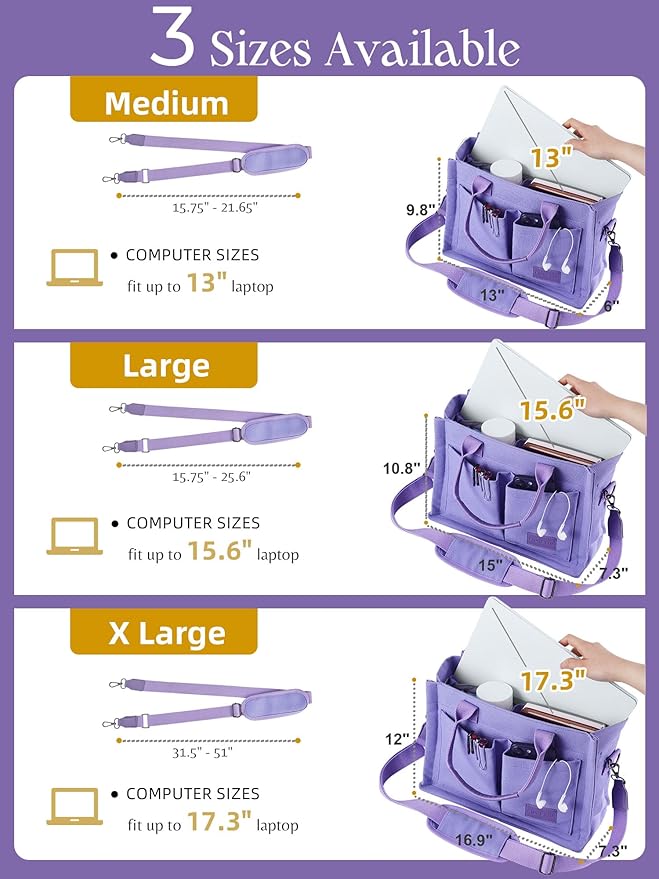 FIORETTO Canvas Tote Bag for Women with Zipper Closure & Individual Compartments for Work College for Teacher & Nurse