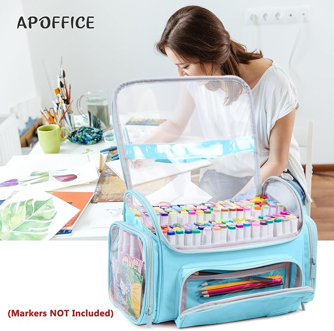 Large Marker Organizer Case Holds 200-300 Markers | Art Marker Storage Bag with Removable Dividers & Clear Top for Artists, Crafters & Travel - Pen, Pencil Alcohol Marker Holder - Art Supply