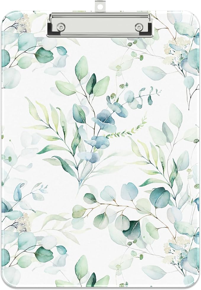 Rimilak Plastic Clipboards with Metal Clip, A4 Letter Size 9 x 12.5 in, Office Decorative for Students Women Men and Kids, Cute Custom Pattern, Green Leaves