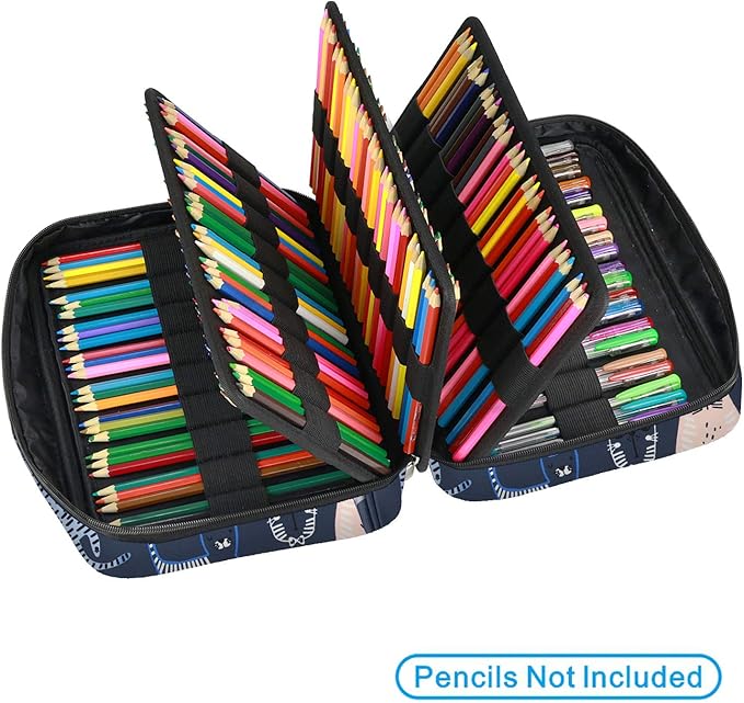 YOUSHARES Colored Pencil Case 220 Slots Pen Case Organizer With Handy Wrap & Zipper, Multilayer Holder for Prismacolor Colored Pencils & Gel Pen (Sports Cat)
