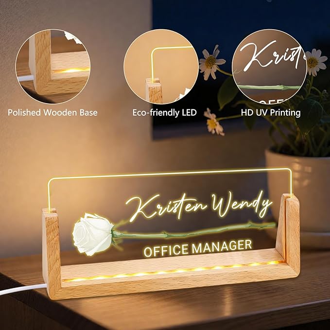 Ships Next Day, Custom Name Plate for Desk - Business Light Up Acrylic Desk Name Plate Personalized Elegant Office Gift for Boss Coworker Teacher Employee Appreciation Gift, Office Decor for Women Men