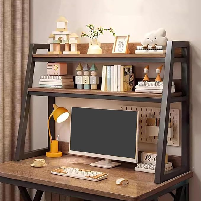 FPIGSHS Desktop Hutch Shelf，2-Tier Computer Desktop Bookcase Desk Organizer Shelf for Top Multipurpose Countertop Display Storage Rack for Home Office Dorm Use (95cm/37.4in)