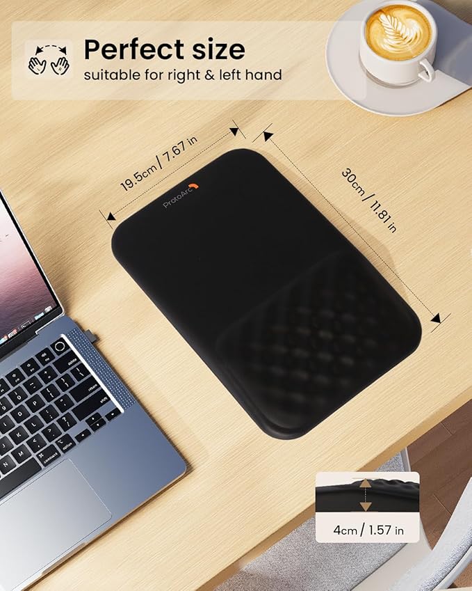 ProtoArc MP50 Ergonomic Mouse Pad with Wrist Rest, PU Leather Mousepad with Massage Design, Soft Memory Foam and Non-Slip PU Base for Pain Relief, Desk, Home, Office, 12x8 Inches, Black