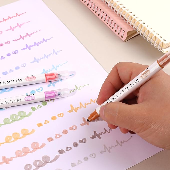 HANKU Highlighters Pastel Double Sided Chisel and Fine Tips Pastel Bible Highlighters No Bleed Through 12 Retro Colors Perfect for Bible Books, Journals, Drawings, and Underlining