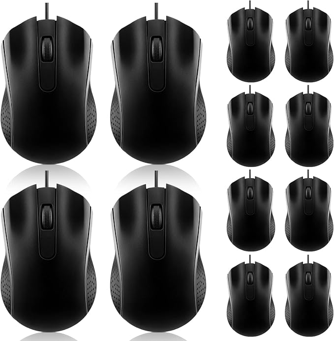 Hoteam 12 Pcs Wired Computer Mouse Bulk Cord USB Computer Mice Ergonomic Wired Mouse for Pcs, Computers, Laptops, Gaming Office Home Supplies(Black)