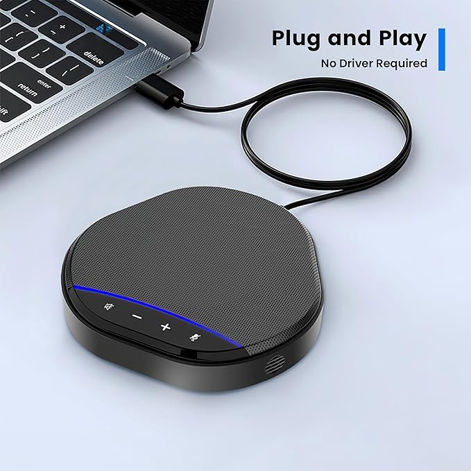 Ynoonvon Conference Speakerphone with 360° Voice Pickup, AI Noise Reduction & Echo Cancellation, USB Plug and Play Desktop Microphone Speaker for Zoom, Teams, Skype, Home Office & Online Meetings