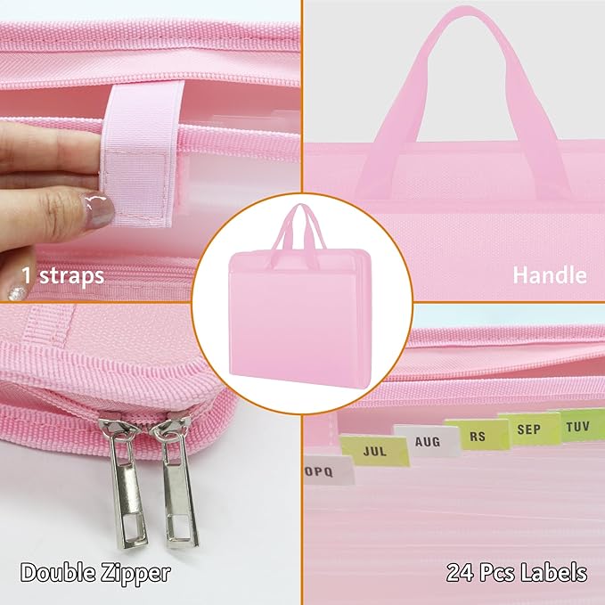 File Organizer Fireproof Expanding Accordion File Folder with Zipper Labels13 Pockets Document Organizer Holder Storage Box Bag for Business Office Receipt Home Travel