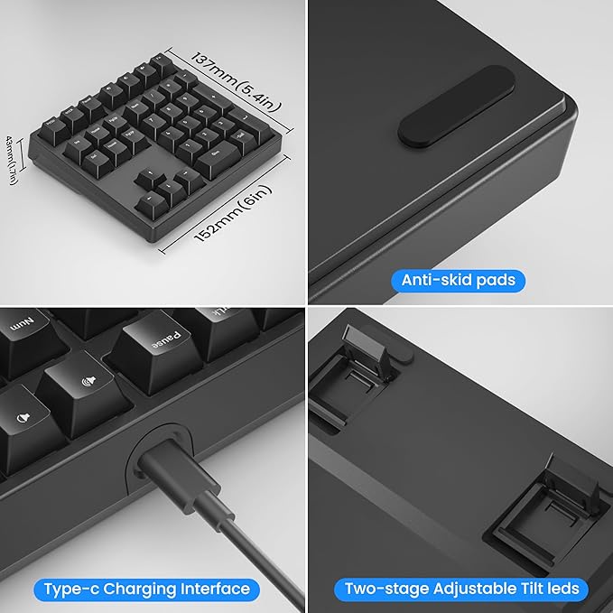 Gurjot Number Pad, Mechanical USB Wired Numeric Keypad with RGB LED Backlit,34 Keys Numpad Keyboard with PBT Keycaps Blue Switches for Windows/Mac Laptop,Computer,Desktop,PC,Notebook (Black)