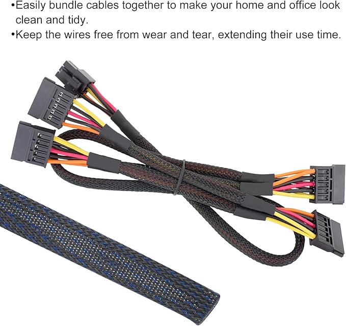 25ft PET Expandable Wire Loom 1 Inch, PET Braided Wire Sleeving Cable Management Sleeve Tubing [for Audio Video Home Office Cord Protector]-Black Blue