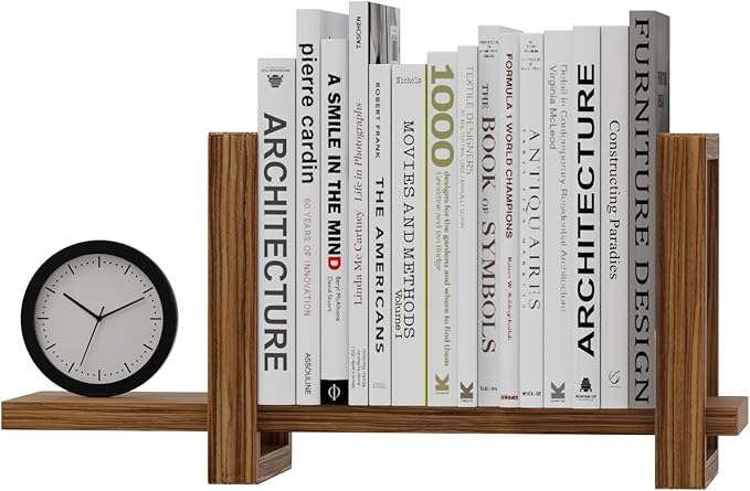 Adjustable Desktop Bookshelf, Retro Tabletop Bookshelf, Desk Shelf for Top of Desk in Living Room, Home, Office, Perfect for Magazine, Books, Cookbooks, No Tools Required to Assemble (Brown)