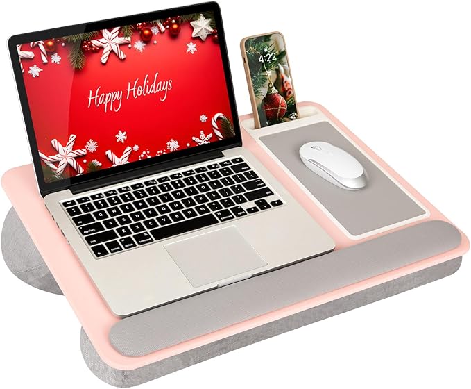 LAPGEAR Home Office Pro Lap Desk with Wrist Rest, Mouse Pad, and Phone Holder - Pink - Fits up to 15.6 Inch Laptops - Style No. 91604