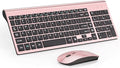 Wireless Keyboard and Mouse Ultra Slim Combo, TopMate 2.4G Silent Compact USB 2400DPI Mouse and Scissor Switch Keyboard Set with Cover, Batteries Included, for PC/Laptop/Windows/Mac - Rose Gold Black
