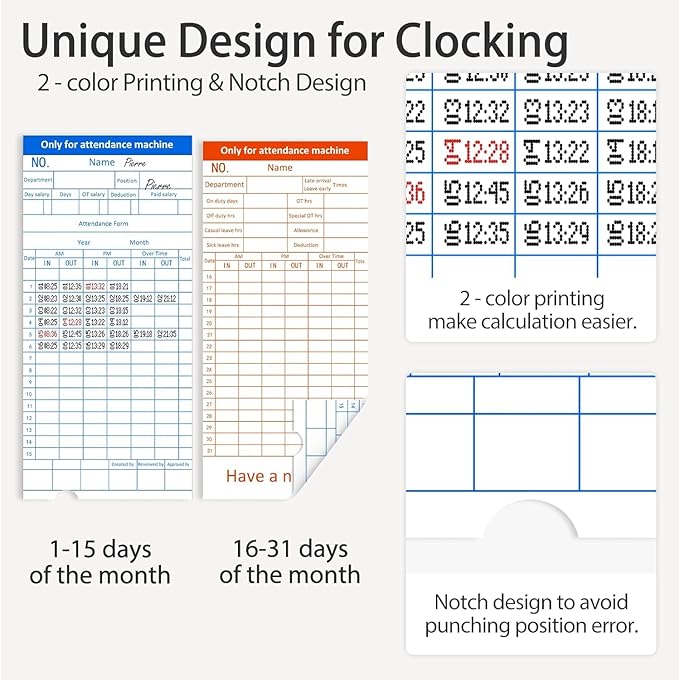 Time Clocks for Employees Small Business, Auto-Align Time Clock, 6 Punches per Day Time Card Machine, Time Clock Punch Machine with 100 Time Cards, 2 Ink Ribbons and 4 Racks(Military Time)