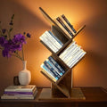 Godferyxin Tree Bookshelf with Liting,Small Bookshelf LED and Desktop Book Shelf for Office, Home or School Mini Bookcase for Wood Displaying Books, CDs, Magazines Wood Shelf Rack