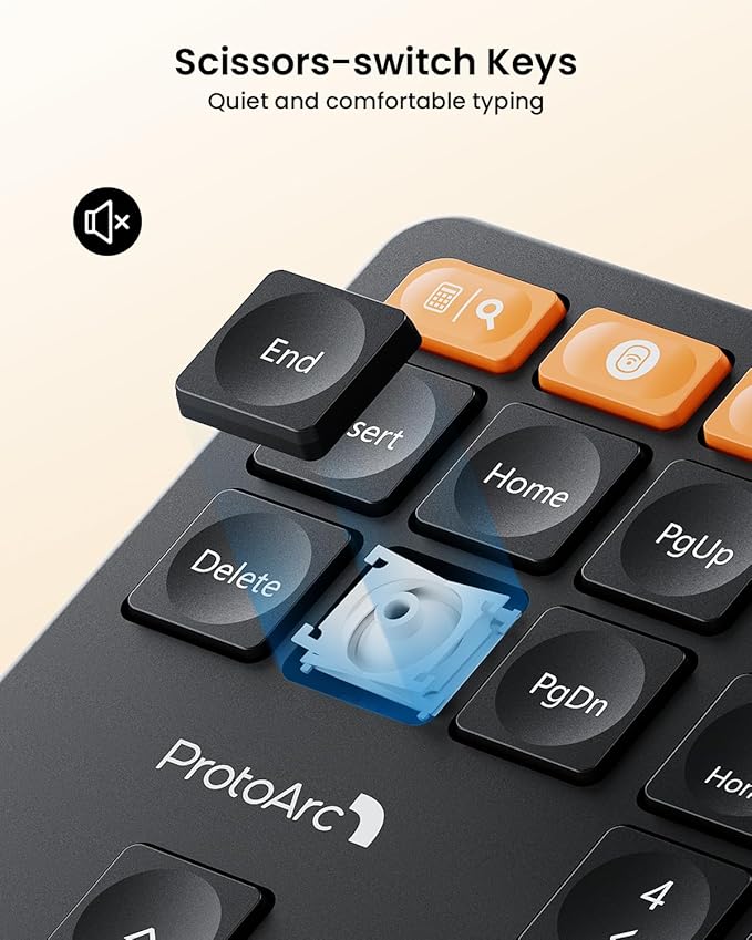 ProtoArc Wireless Number Pad, EK04 N Ergonomic Numeric Keypad with Wrist Rest, Bluetooth and USB, Rechargeable, for Windows PC/Laptop, Mac OS