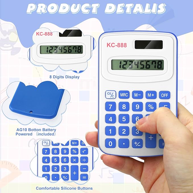 Treela 30 Pcs Pocket Size Calculator for Students Bulk Mini Handheld Cute Basic Standard with Button Battery 8 Digit Display Desktop Calculator for Office, School(Mixed Color)