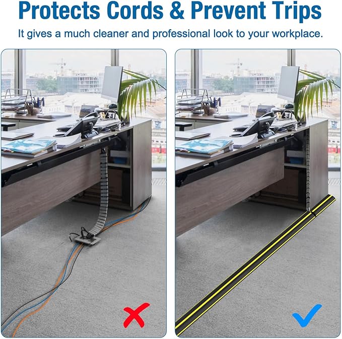 Eapele 10 ft Floor Cable Cover Protector, Heavy Duty PVC Duct Easy to Unroll, Prevent Trip Hazard for Home Office or Outdoor Settings