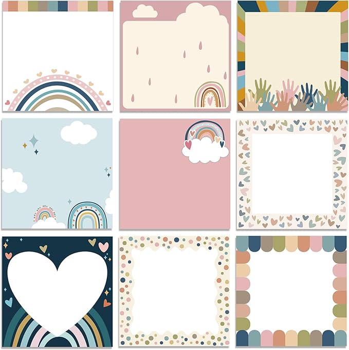 9 Pads Boho Sticky Notes 3x3 Inch Cute Self Stick Notepads Notes Adhesive Memo Pad Office Decor Gifts for Students School Teacher Meeting Office Supplies