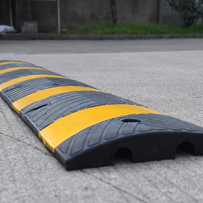 Orangestar Speed Bumps 2-Pack, 6FT Heavy Duty Rubber Driveway Bump with 8 Screws for Asphalt, Concrete, Gravel, 2-Channel Cable Protector