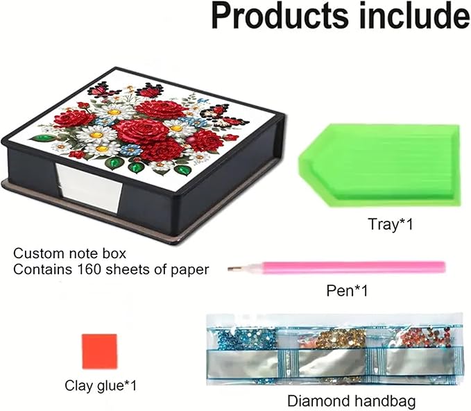 Rose Diamond Painting Kit Note Box,Memo Paper Storage Box Diamonds Art,Sticky Note Holder Diamond Art,Diamond Painting Memo Pad for Office Desk. (Rose)