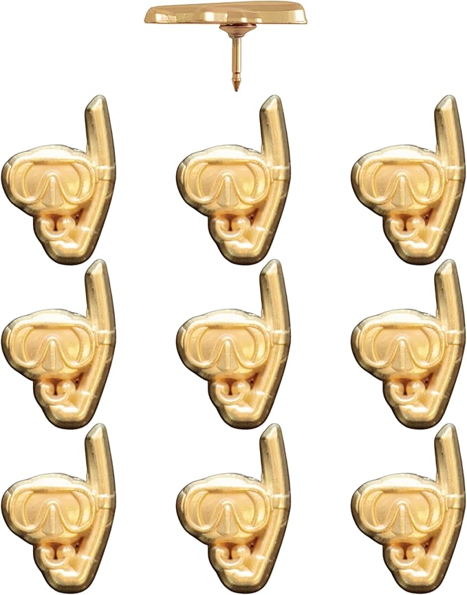 Snorkel Push Pins - Gold Snorkel Map Pins for Cork Boards, Maps, or Lapel Use - Designed in USA - Set of 10
