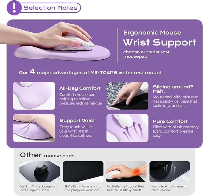 Ergonomic Mouse Pad with Wrist Rest - Mousepad Wrist Support, Memory Foam with Massage Design Wrist Rest for Mouse