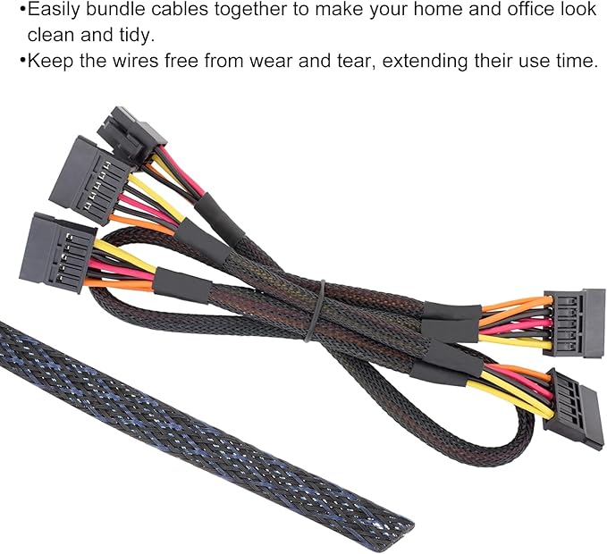25ft PET Expandable Wire Loom 1/4 Inch, PET Braided Wire Sleeving Cable Management Sleeve Tubing [for Audio Video Home Office Cord Protector]-Black Blue