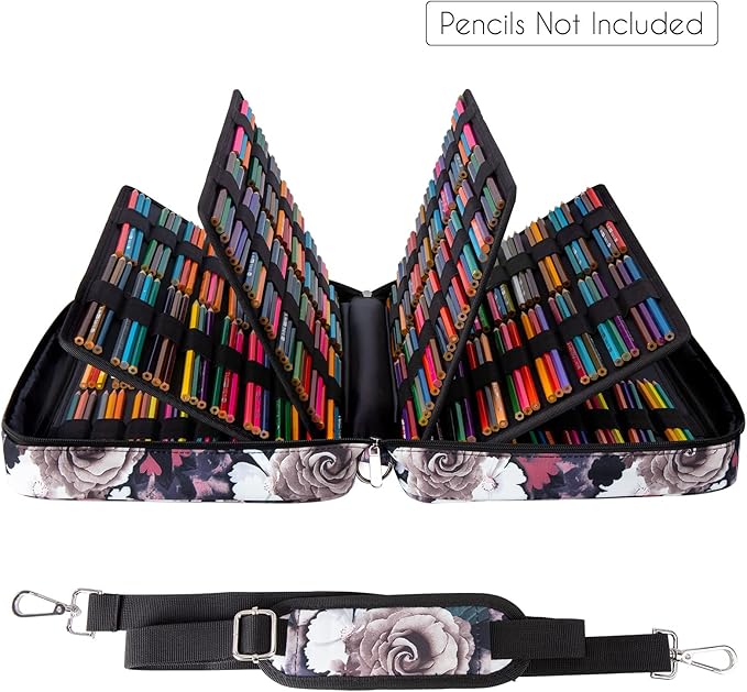 YOUSHARES Big Capacity Colored Pencil Case - 480 Slots large Pen Case Organizer with Multilayer Holder for Prismacolor Colored Pencils & Gel Pen (Grey Rose)
