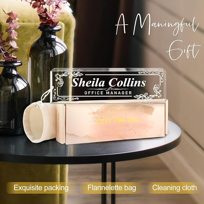 Custom Engraved Name Plate for Desk, Acrylic Desk Name Plate Personalized, Office Decor for Women Men, Acrylic Desk Accessories, Office Gifts for Boss Teacher, Staff Employee Appreciation Gifts