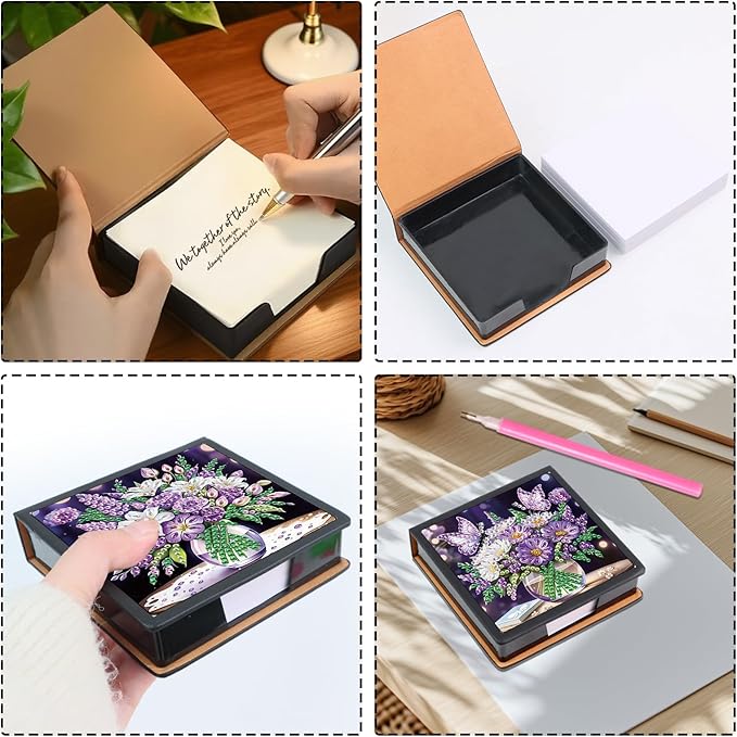2 pcs Vase Diamond Painting Kit Note Box,Memo Paper Storage Box Diamond Art,Sticky Note Holder Diamond Art,Diamond Painting Memo Pad For Office Desk. (Vase)