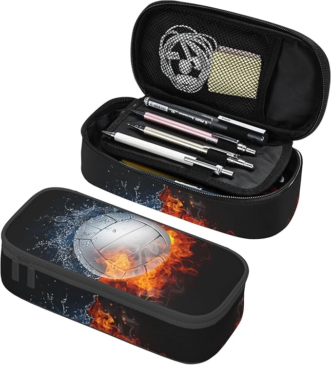 Sports Volleyball Pencil Box Black Kids Teens Pencil Pouch for Boys Girls, Big Capacity Canvas Pen Holder Marker Case, Portable Travel Storage Bag Stationery Organization Bag Desk Office Organizer