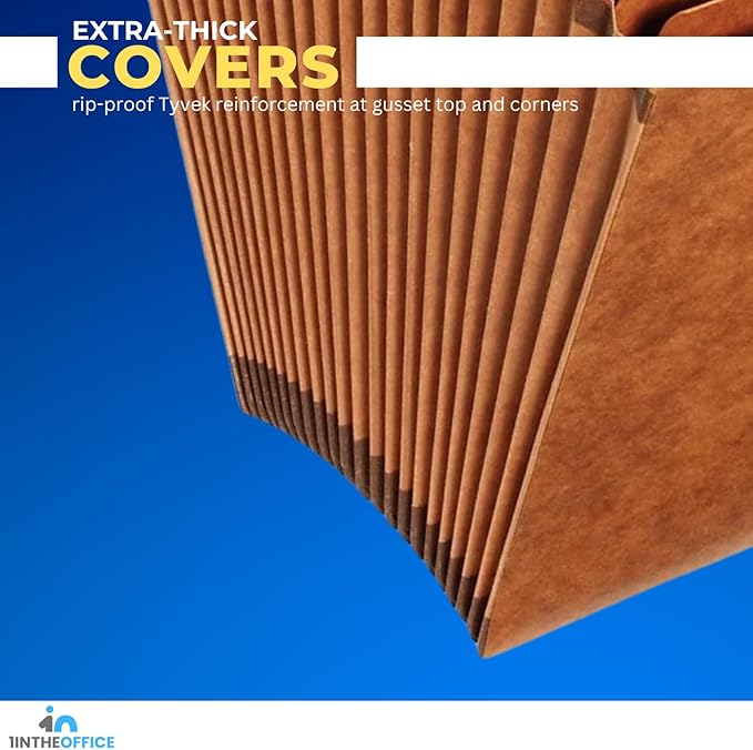 1InTheOffice Expanding File Folder Organizer, Accordion Folder with Flap, A-Z File Organizer Legal Size, Brown