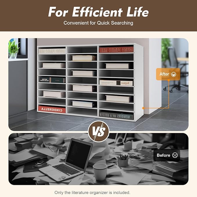 27 Slot Literature Organizer, Vertical Desktop File Sorter Mail Center with Thickened PVC Board, Vertical Paper Storage Cabinet for Classroom, Home & Office (27 Slots White)