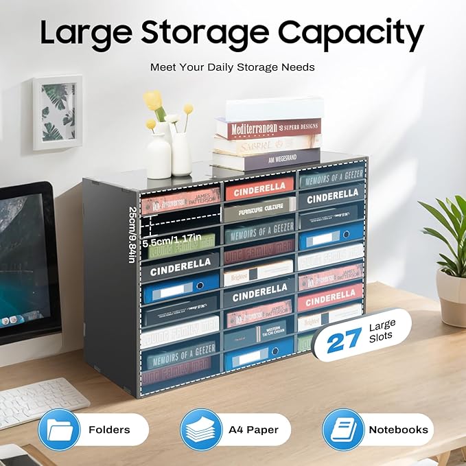 Literature Organizer 27 Slots Compartments Desktop File Sorter Mail Center Paper Storage Cabinet Home & Office Mailbox School Classroom Keepers