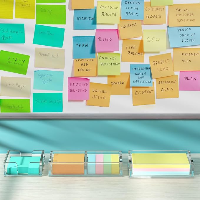 WINFFOR Acrylic Notepad Holder Dispenser - 3x3 in Sticky Note Memo Holder for Desk Organizer (W/O Pads) Office Desk Accessories School Supplies, Crystal Clear