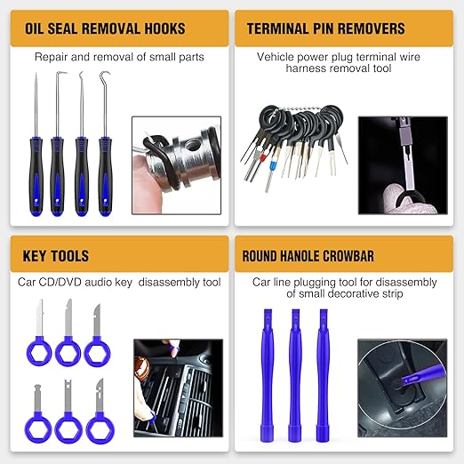 GOOACC 330Pcs Trim Removal Tool, Auto Push Pin Bumper Retainer Clip Set Fastener Terminal Remover Tool Adhesive Cable Clips Pry Kit Car Panel Radio Removal Auto Clip Pliers, Blue